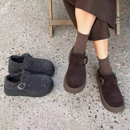 艾模儿25冬加绒加厚毛毡勃肯鞋女厚底软木底加绒保暖百搭休闲鞋