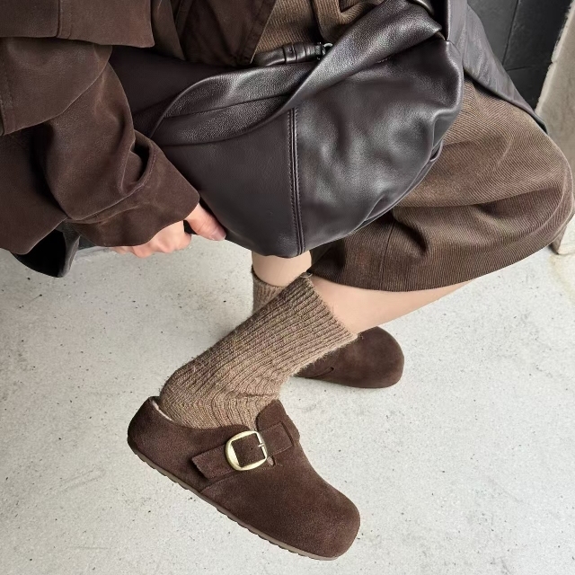 艾模儿25秋冬季新女鞋勃肯外穿防滑软底包头半拖鞋休闲穆勒博肯鞋