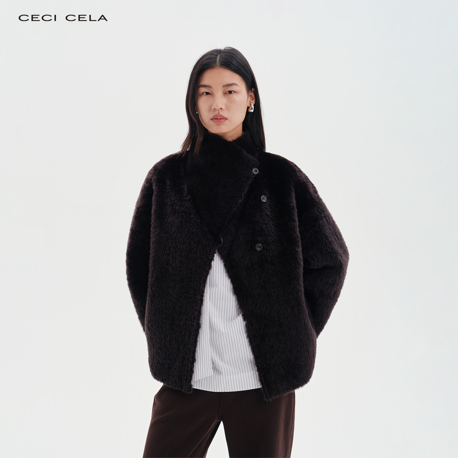 CECICELA 拉贡级工艺 羊毛皮羊皮革立领显瘦通勤皮草
