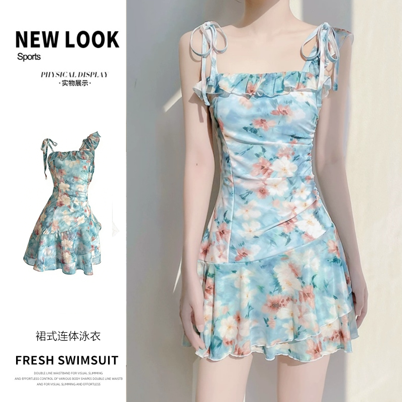 泳衣女分体两件套复古油画风新款