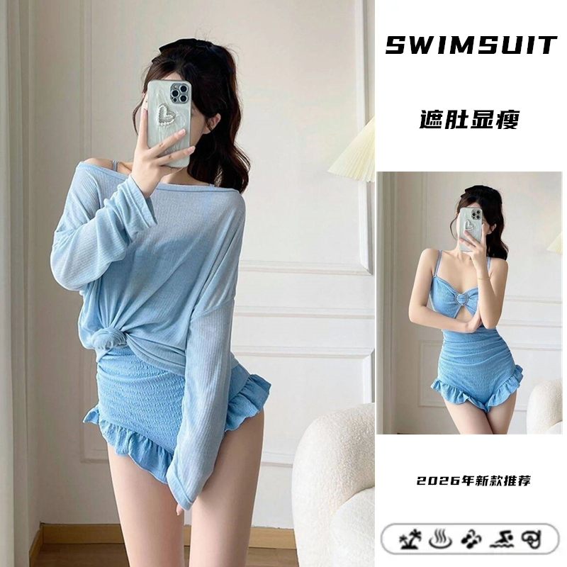 游泳衣女三角连体荷叶边少女韩版