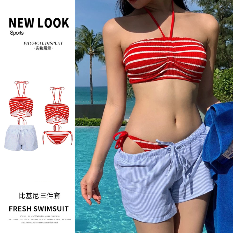 泳衣女多巴胺海边穿搭时尚条纹性感比基尼新款时尚沙滩度假高级感