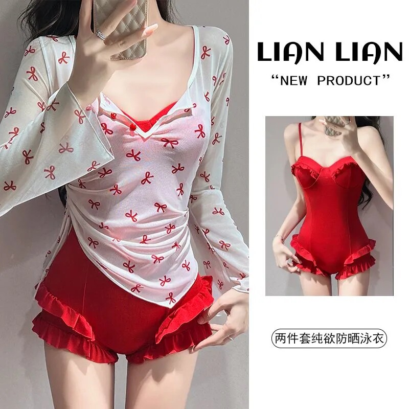 泳衣女连体两件套韩版ins钢托