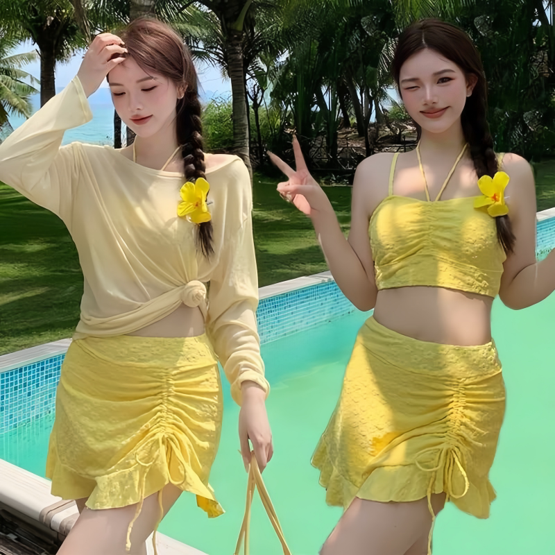 游泳衣女裙式分体三件套大码胖MM