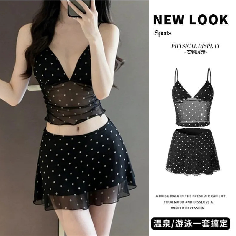 泳衣女分体三件套韩系波点纯欲风