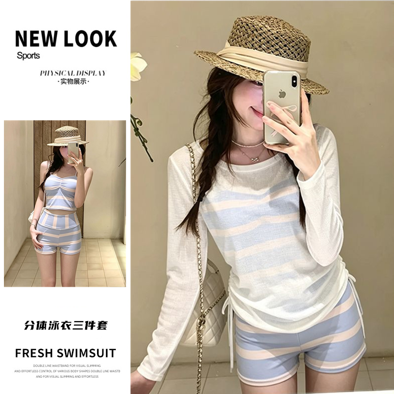 泳衣女分体三件套保守遮肉显瘦韩版ins学生甜美少女小胸聚拢度假