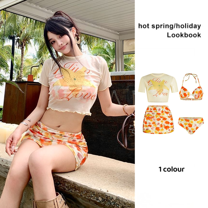 泳衣女小个子多巴胺海边穿搭比基尼性感四件套韩版ins少女高级感