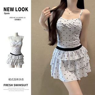 ins少女小胸聚拢度假温泉显瘦游泳装 波点韩版 连体时尚 泳衣女裙式