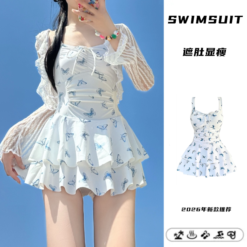 泳衣女裙式连体韩版森系复古蝴蝶