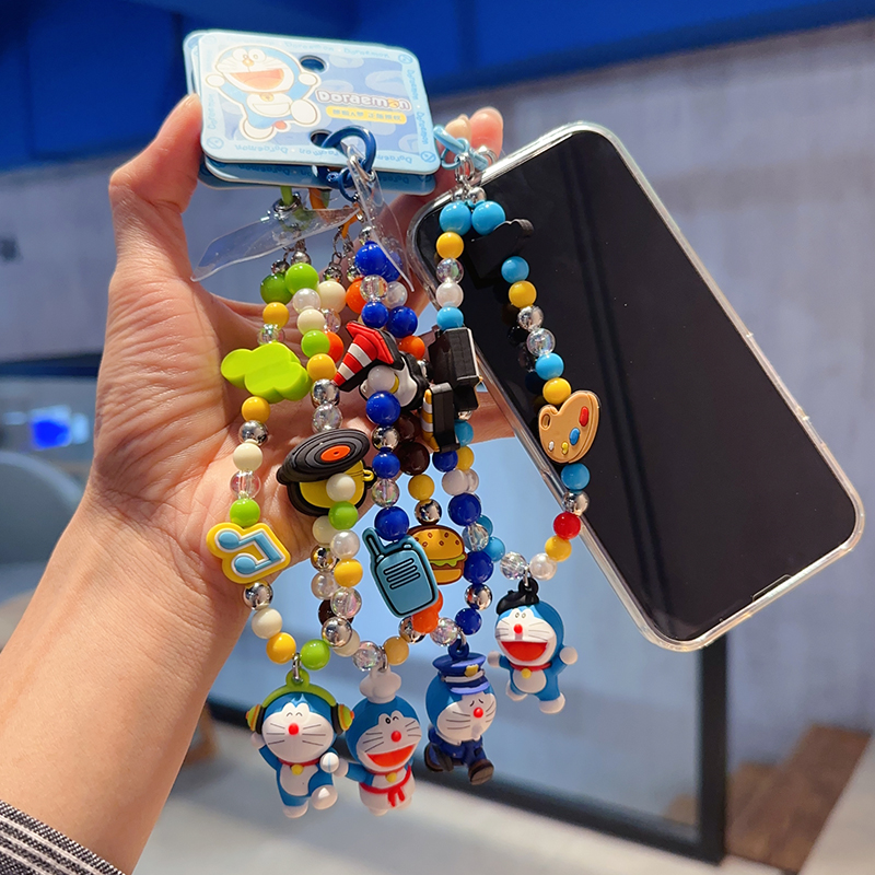 新品卡通动漫正版哆啦A梦萌趣串珠手机链钥匙扣挂件汽车挂饰批发