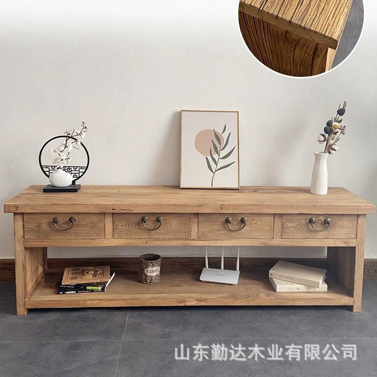 新中式榆木柜老木家电视客榆厅抽电视柜屉储物柜全实木具电视柜博