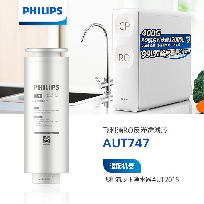 飞利浦净水器AUT747滤芯单支装进口RO膜滤芯 适配AUT2015型号