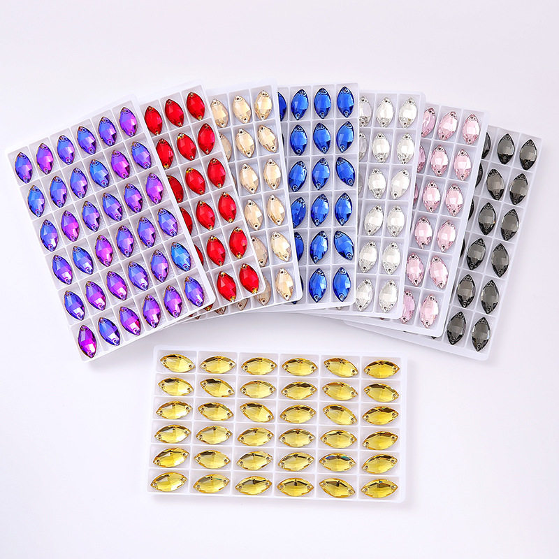 6x12mm K9精品马眼双孔平底玻璃手缝钻服装缝纫DIY饰品婚纱配件辅