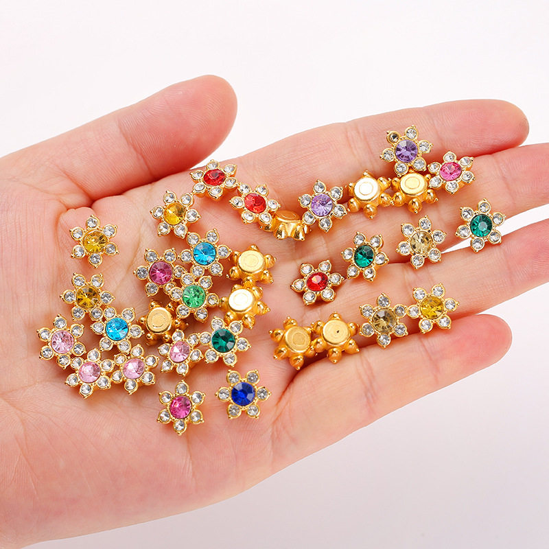 向日葵六角星圆形花盘钻扣 双层花水钻 DIY 蝴蝶结钉珠胶粘配件