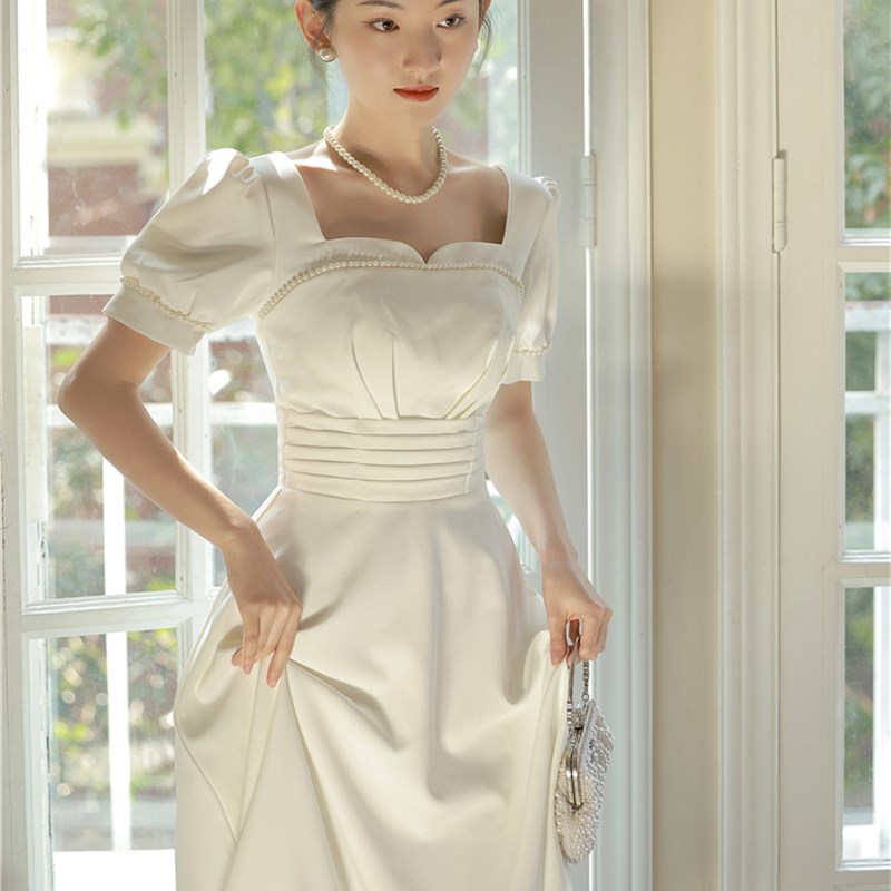 领证小白b裙轻婚纱连衣裙拍结婚登记照衣服订婚伴娘礼服平时可穿