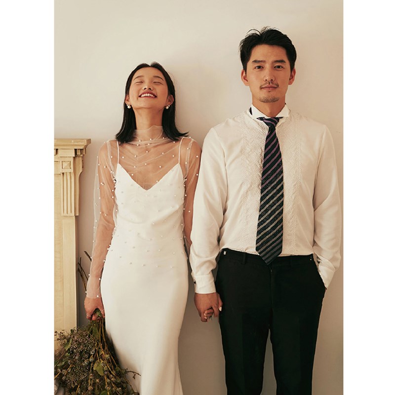 法式吊带轻婚纱2j024新款小个子新娘超仙鱼尾出门纱缎面迎宾礼服