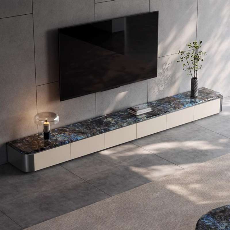 超晶石天然大理石超长电视柜茶几组合现代简约轻奢分段大户型地柜