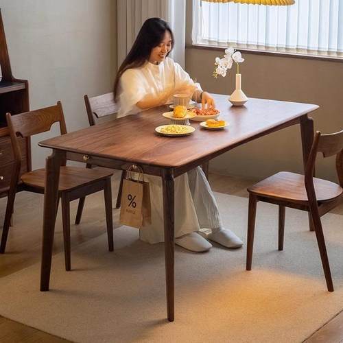 北美黑胡桃木全实木餐桌樱桃木家用北欧日式小户型长方形餐厅饭桌