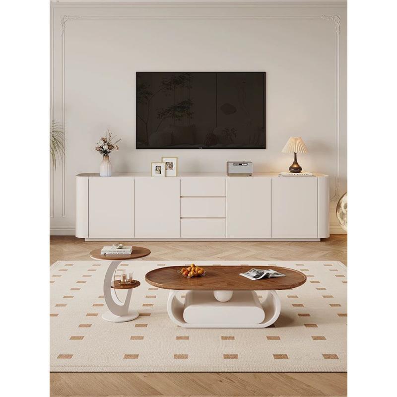 纯实木高款电视柜茶几组合简约现代小户型客厅岩板落地实用电视柜