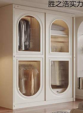 Tal法式奶油风推拉门衣柜一门到顶滑门移门柜子家用卧室欧式白色