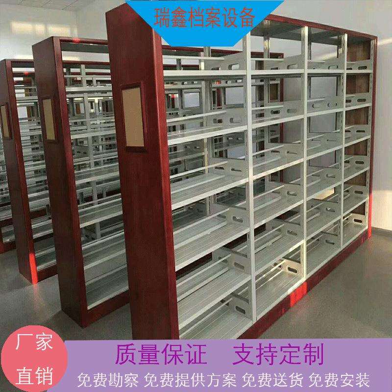 图书馆学习室单双面实木护板书柜学生钢木书架仿古侧板图书架
