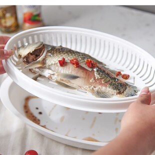 微波炉蒸鱼专用器皿带盖家用厨房椭圆形蒸鱼盘子大号加热蒸笼蒸盒
