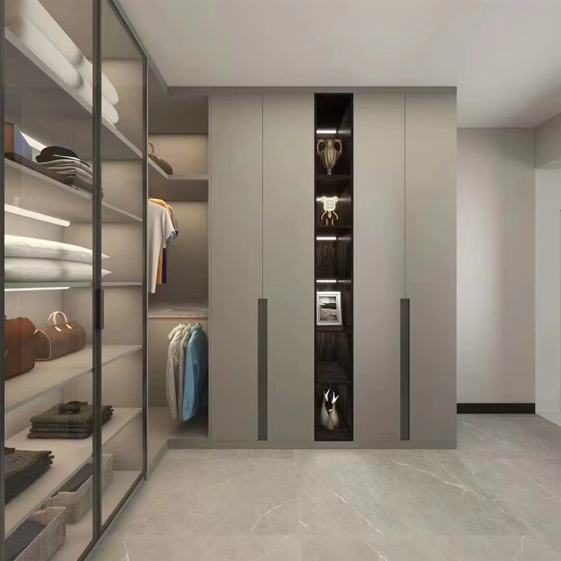 全铝合金衣帽间定制风格开放式衣帽间衣柜搭配书桌榻榻米组合