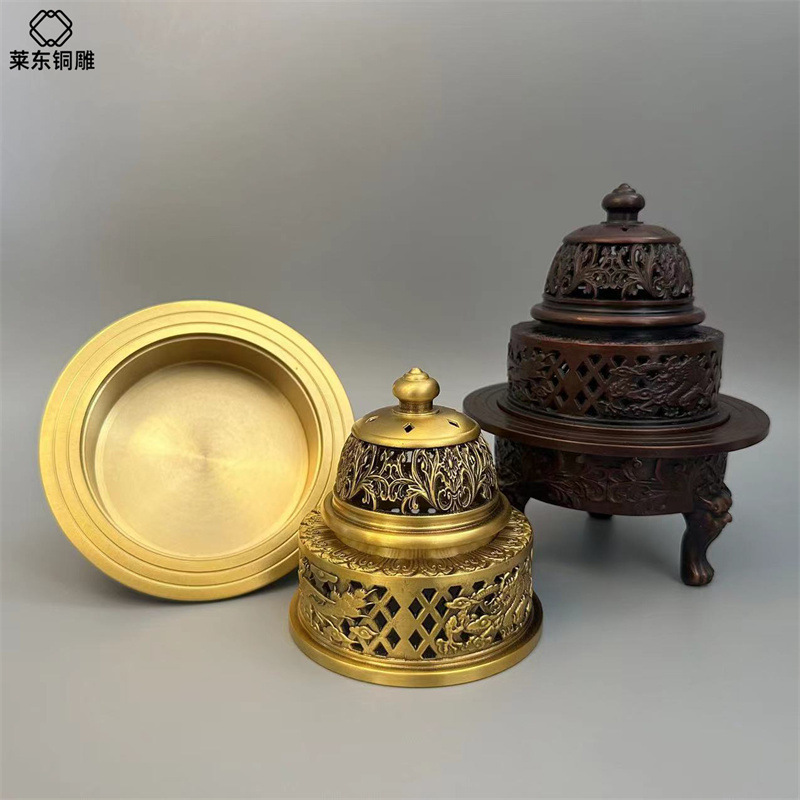 浮雕三足海螺檀香炉 家用供佛八吉祥香薰炉 仿古藏式法螺倒流香炉