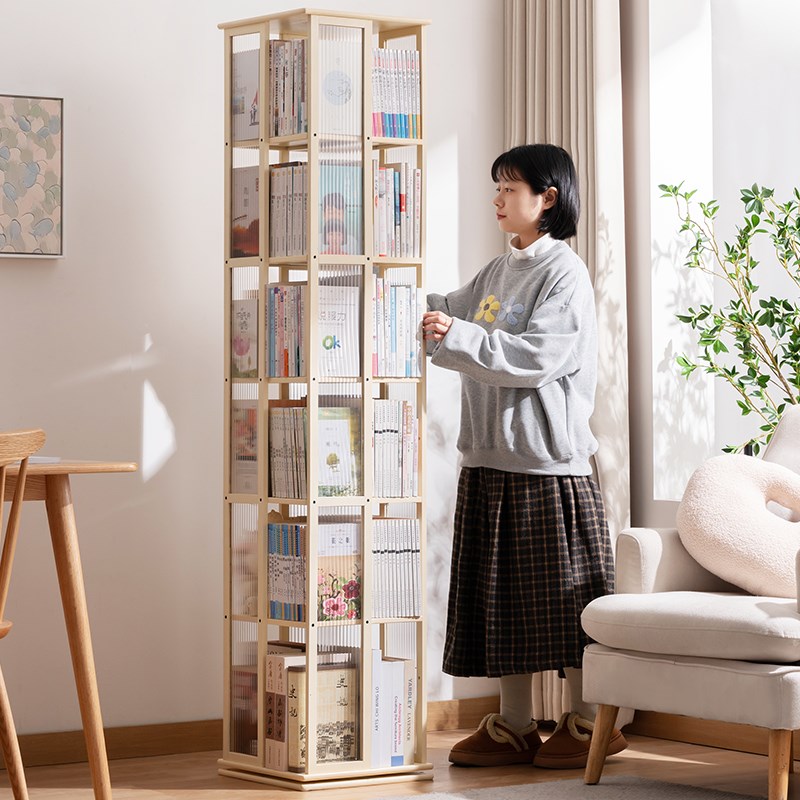 旋转书架落地置物架n书柜子家用储物柜儿童客厅简易展示架立架实