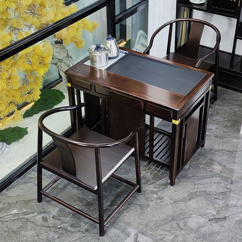 茶桌茶台阳台书桌两用实木多功能小户型家用家具休闲桌椅带置物架