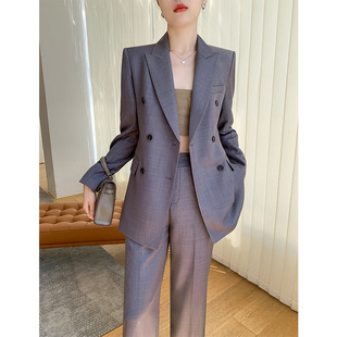 阔腿裤 女高级感职业正装 商务总裁工作服西服外套 套装 灰色休闲西装