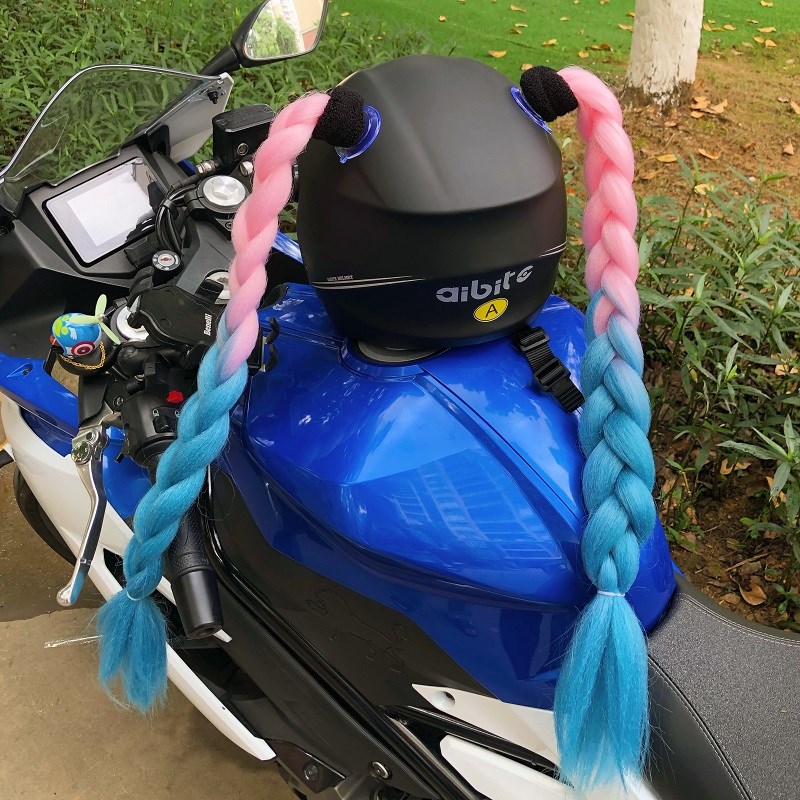 机车头盔装饰品马尾假发摩托赛车电动车滑雪帽创意个性脏辫装饰贴