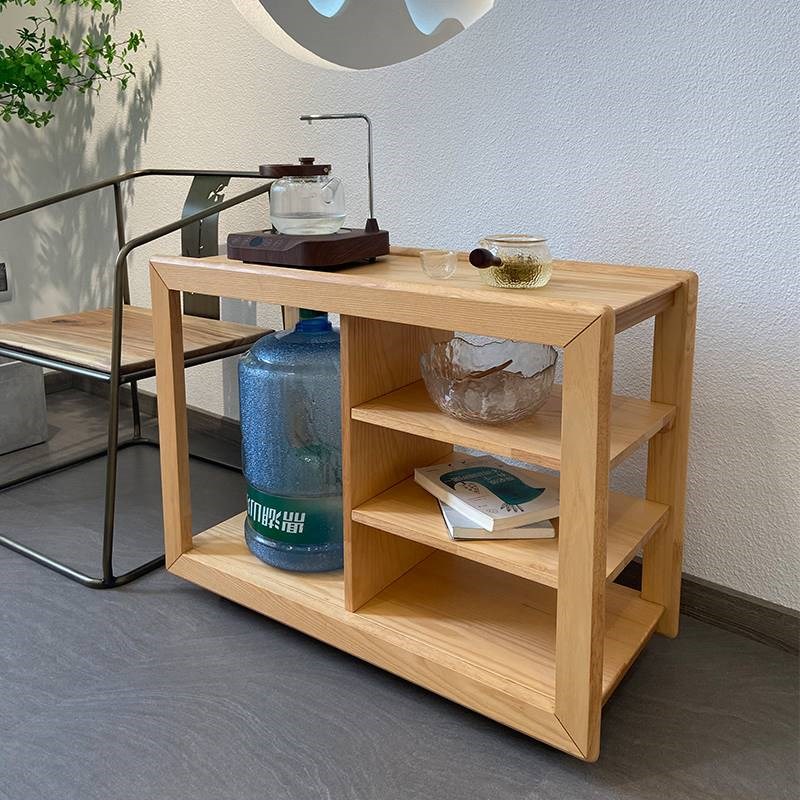 实木北欧小边几客厅角几多层储物收纳架移动带轮窄长网红功夫茶桌