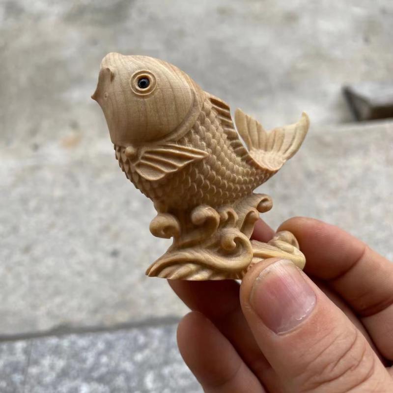 小叶黄杨木雕鲤鱼跃龙门摆件年年有余招财办公室居家装饰动物礼品