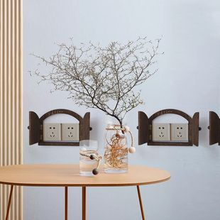 实木双开门开关保护套贴墙贴插座装饰框遮挡保护盖防触电罩按钮箱