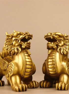 中式铜貔貅摆件招财一对家居客厅黄铜貔犰办公室搬家开业礼物装饰