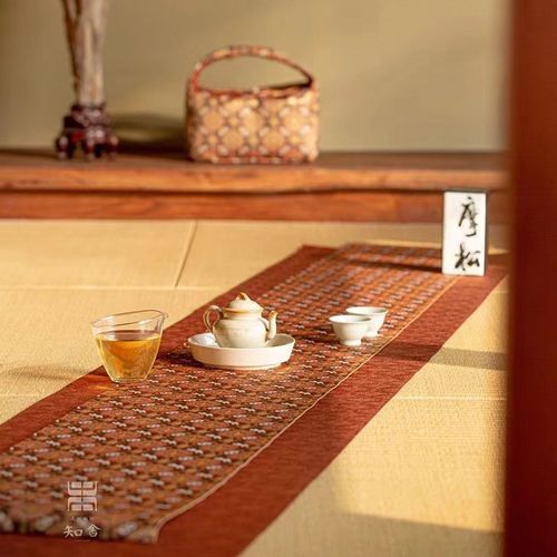 归云居 八宝团窠纹长款茶席知舍新中式传统工艺布艺织锦桌旗茶垫