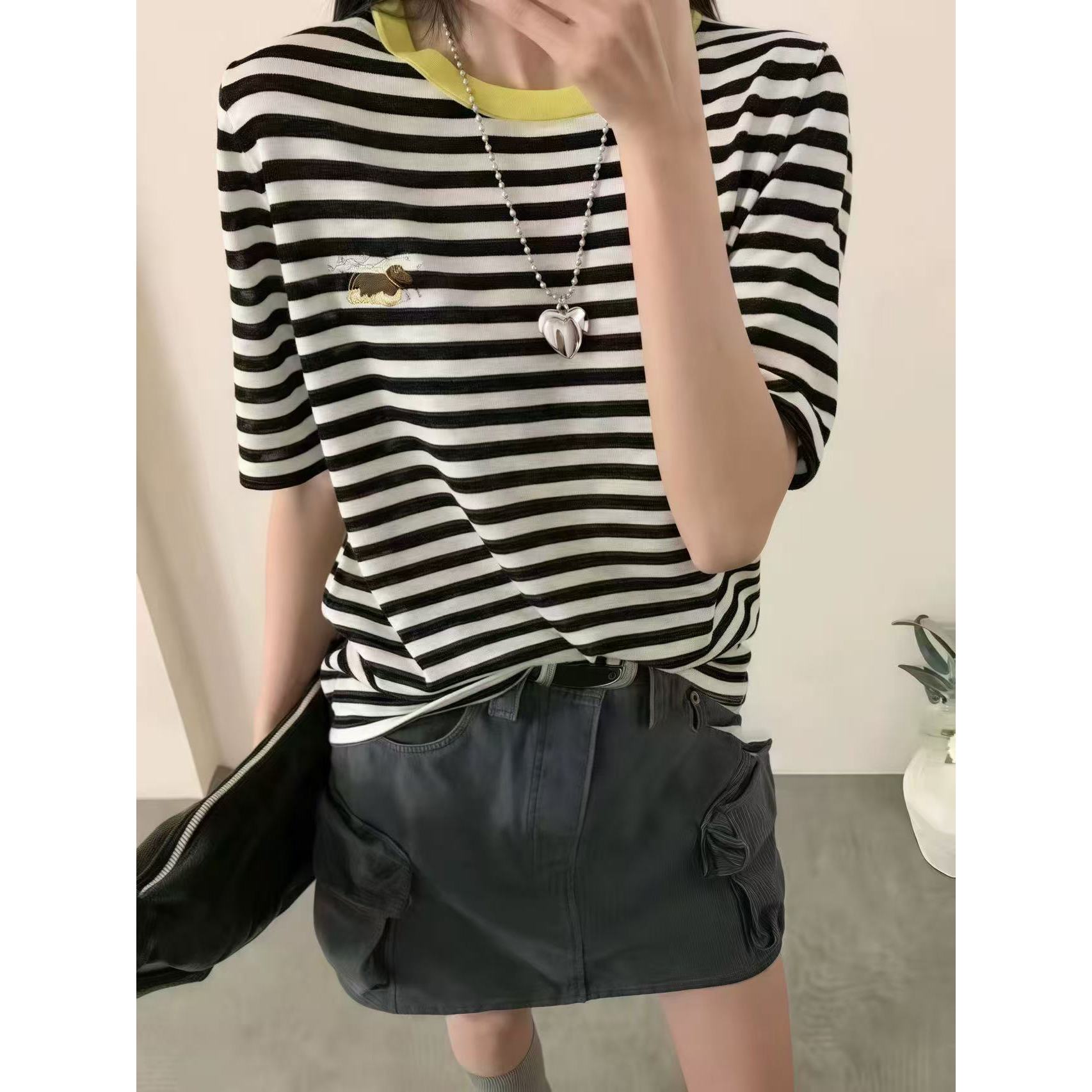 《静姐专注大码》2025上新时尚新款圆领套头条纹T恤xyz25366