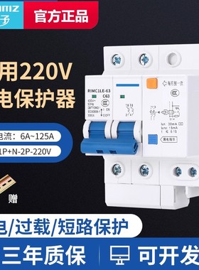 DZ47LE-63漏电保护器2p3p4p32a63a小型家用电闸总开关c45漏电开关