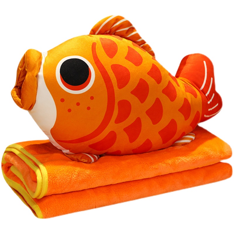 国风锦鲤鱼暖手抱枕毯子二合一红毛绒玩具年年有余鱼公仔新年礼物