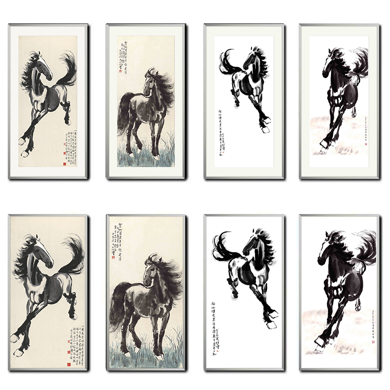 铝合金新装饰中式挂画精品一马当先徐悲鸿带框黑色房间高清微喷