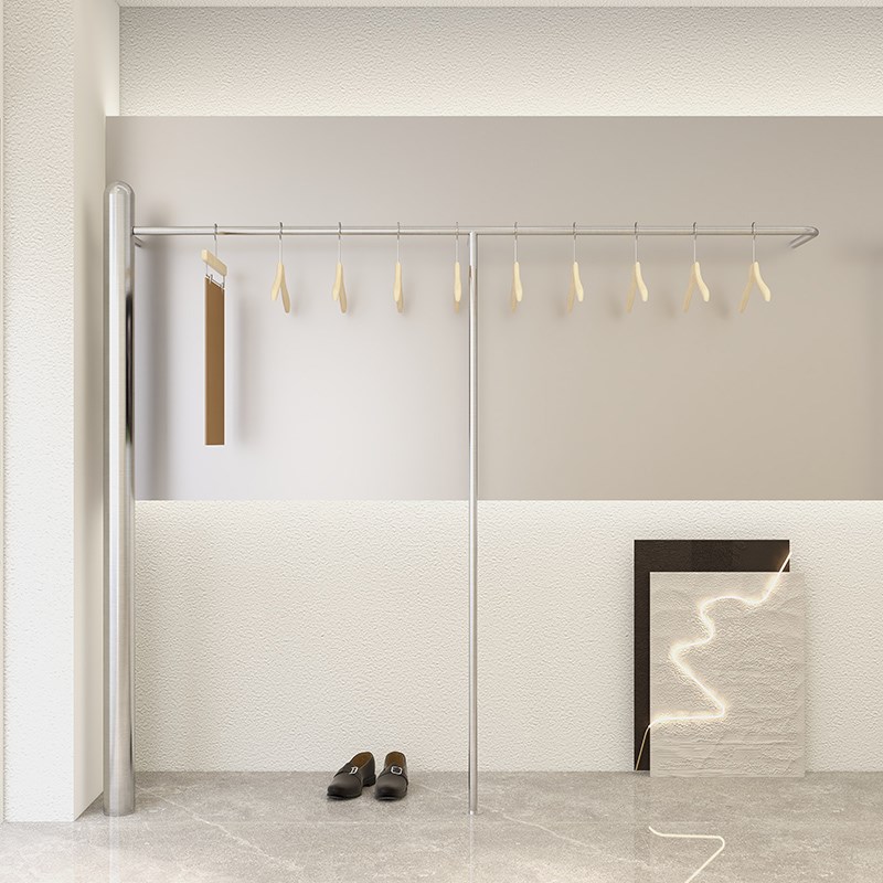 凯尼诗不锈钢上墙架服装展示架银色挂衣杆女装男装店货架陈列架