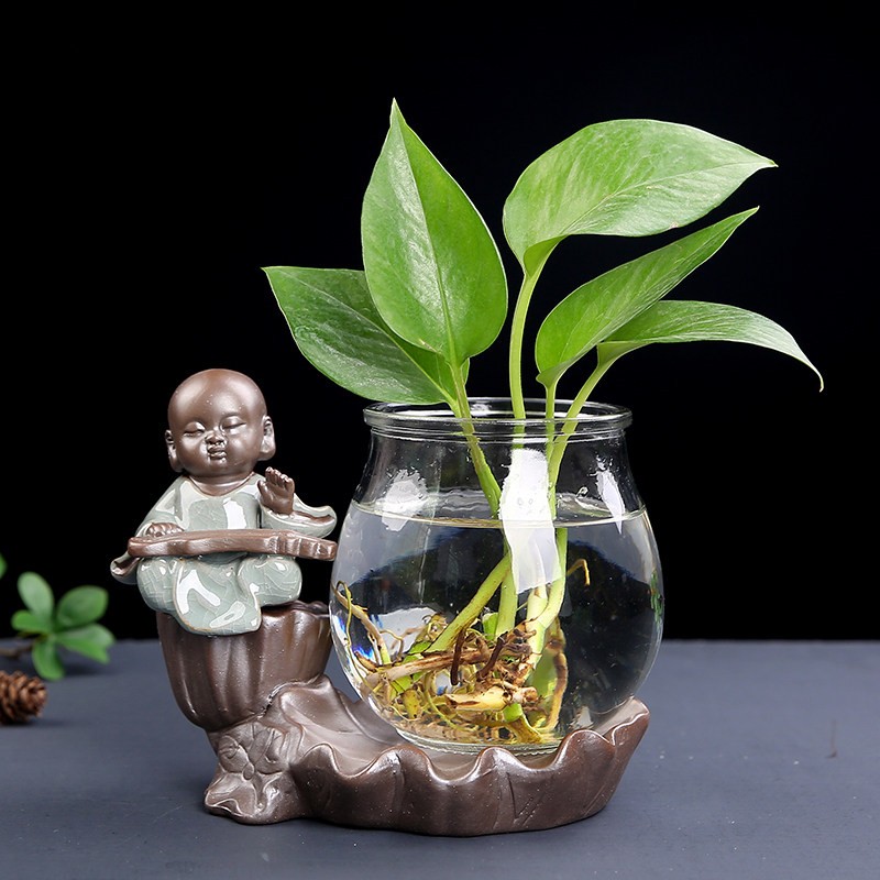 创意绿萝水培植物玻璃透明养花花瓶插花容器花盆器皿桌面装饰摆件