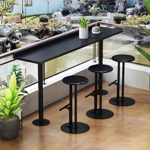 不锈钢户外吧台椅塑木家用阳台桌椅户外庭院高脚凳露天酒吧椅圆凳