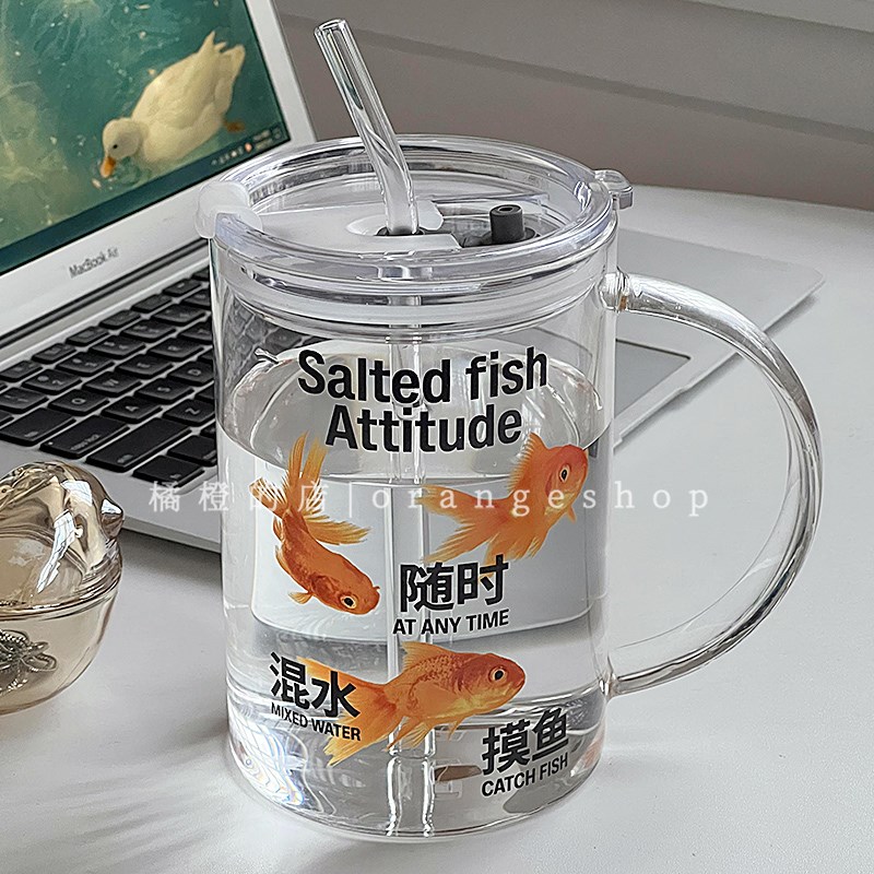 大容量玻璃杯1000毫升透明水杯混水摸鱼办公室吸管杯子家用泡茶杯