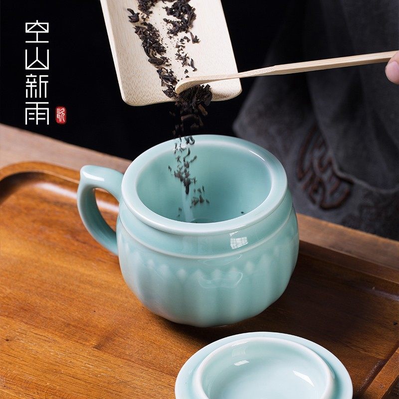 空山新雨陶瓷茶杯过滤内胆办公茶杯茶具青瓷带盖家用简约水杯简约