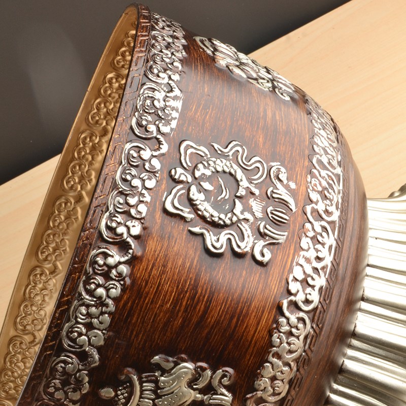 尼泊尔藏式八吉祥糌粑盒百宝果盘银色客厅家用水果盘果碟摆件