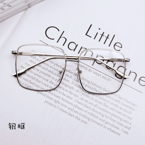 女孩金属框休闲平光镜儿童方框带链条眼镜小孩舞台走秀眼镜潮