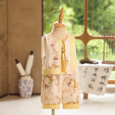 新中式周岁礼服男宝宝夏季男童生日抓周冠衣唐装国风男宝衣服薄款