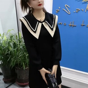 大码胖mm高级感连衣裙2024秋冬新款洋气显瘦娃娃领休闲百搭裙子女